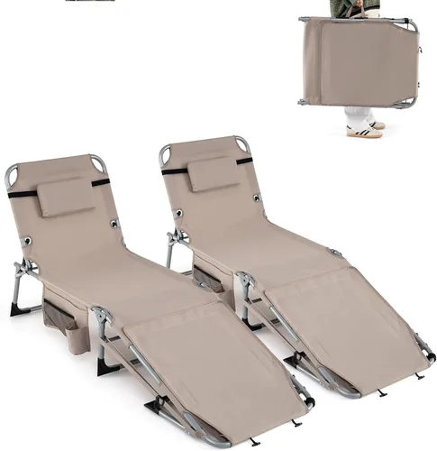 Miniatura 13 de Goplus Silla de bronceado con agujeros para brazos faciales, silla portátil para tomar el sol con respaldo de 4 niveles y almohada para la cabeza