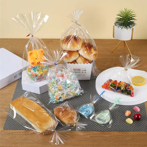 Miniatura 8 de LISM 400 bolsas transparentes de celofán de plástico duradero de 4 x 9 pulgadas de grosor con lazos de torsión coloridos, embalaje de panadería