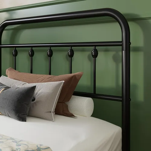 Miniatura 4 de SHA CERLIN Marco de Cama de Plataforma de Metal Tamaño Twin con Cabecera y Pie de Cama de Hierro Forjado Estilo Victoriano, Fácil Montaje, Negro