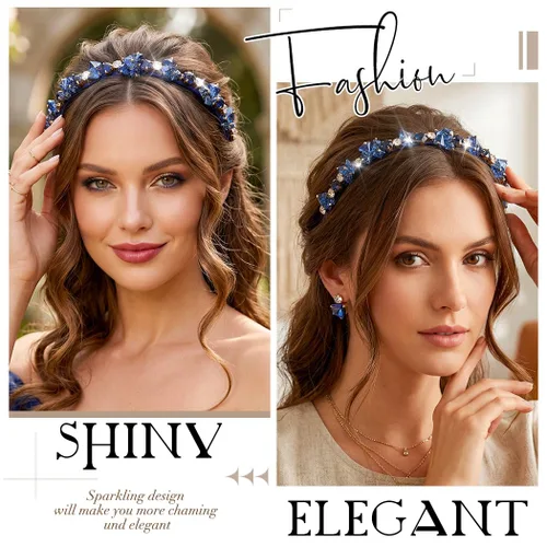Miniatura 4 de Urieo Diadema de cristal con gemas azules, accesorio para el cabello de diamantes de imitación para mujer