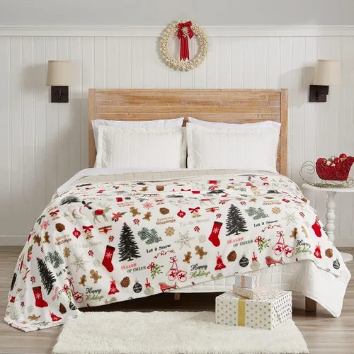 Miniatura 20 de Great Bay Home - Manta decorativa para navidad. Diseño de navidad de terciopelo supersuave.