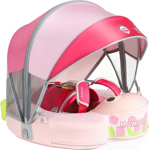 Miniatura 12 de Mambobaby - Flotador de piscina para bebé no inflable con cola y toldo, protección solar UPF 50+, sin volteo, flotador de natación para bebé
