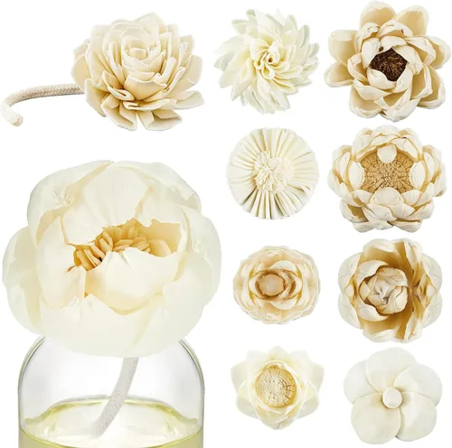Waydress 15 Piezas Difusor Flores Sola Mixtas Material Natural Aromaterapia Varillas Flores de Madera Decorativas Aromaterapia Colocación de Flores
