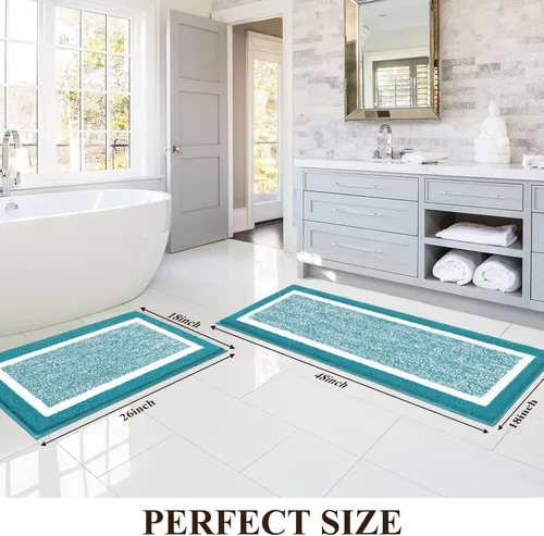 Miniatura 2 de Pauwer Juego de baño, alfombras de baño antideslizantes, alfombras de ducha absorbentes para suelo de baño, bañera y ducha, color azul aguamarina