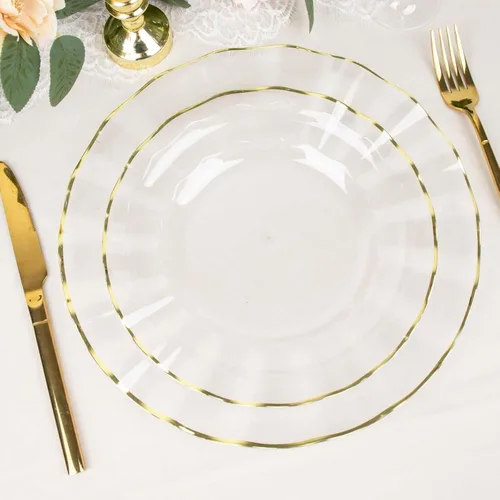 Miniatura 42 de Tableclothsfactory Paquete de 10 platos redondos de plástico negro de 6 pulgadas para ensalada de postre, platos desechables con borde ondulado
