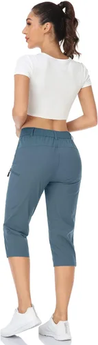 Miniatura 2 de Pantalones de senderismo para mujer, ligeros, para exteriores, estilo capri para atletismo, casual, con UPF 50, bolsillos con cremallera de secado