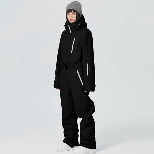 Miniatura 16 de ALSOGO Traje de esquí de una pieza para mujer, overol impermeable con aislamiento para nieve, con cinturón desmontable para deportes de nieve