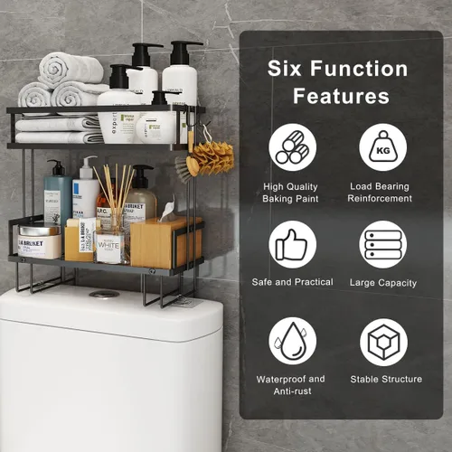 Miniatura 5 de FLOLXNB Estante de Almacenamiento Sobre el Inodoro, Organizador de Almacenamiento de Baño de 2 Niveles Actualizado Sin Perforaciones para Inodoro