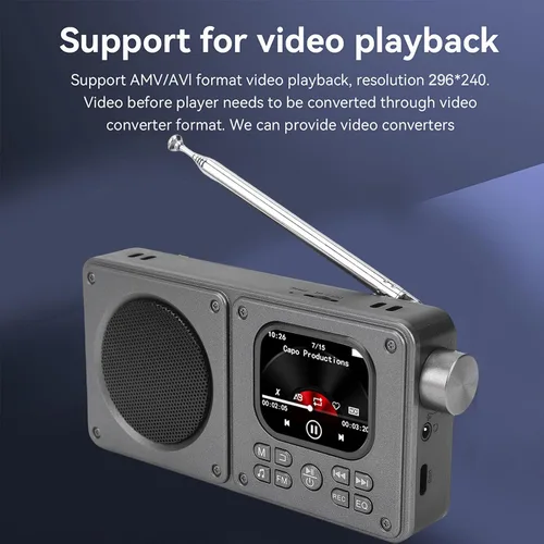 Miniatura 8 de Sanpyl Radio de video AM FM con altavoz Bluetooth 5.4, soporte de radio recargable reproductor MP3 MP4, con conector para auriculares de 0.138 in