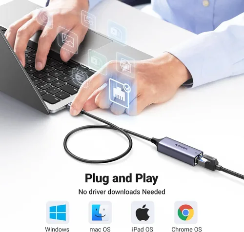 Miniatura 5 de UGREEN Adaptador USB C a Ethernet, 1000 Mbps, RJ45, sin controlador, compatible con Windows, MacOS, iPadOS, ChromeOS, Android, portátil, tableta