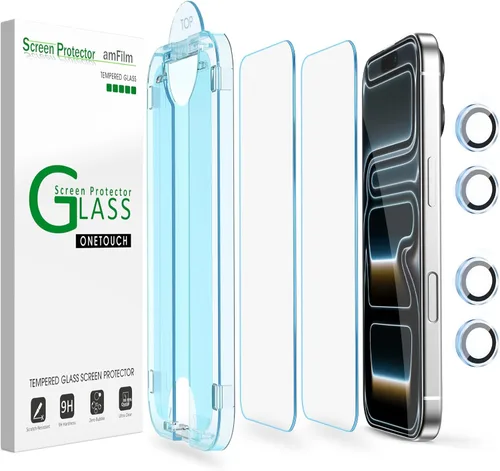 amFilm Protector de Pantalla OneTouch para iPhone 17 Pro 6.3'' + Protector de Lente de Cámara | Instalación de Alineación Automática | Sin Burbujas