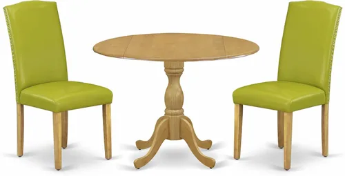 Miniatura 19 de East West Furniture DMEN3-LWH-06 - Juego de comedor de 3 piezas para espacios pequeños que contiene una mesa de comedor redonda con gotas y 2 sillas