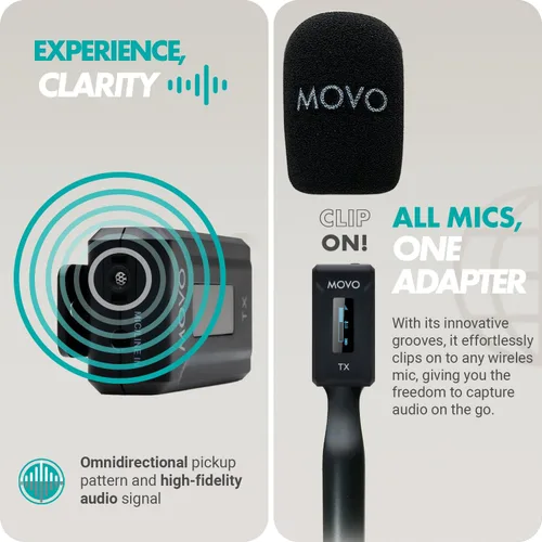 Miniatura 5 de Movo WMX-2-DUO - Sistema inalámbrico compacto de doble micrófono con soportes de extensión de mano - Mini micrófonos Lavalier inalámbricos