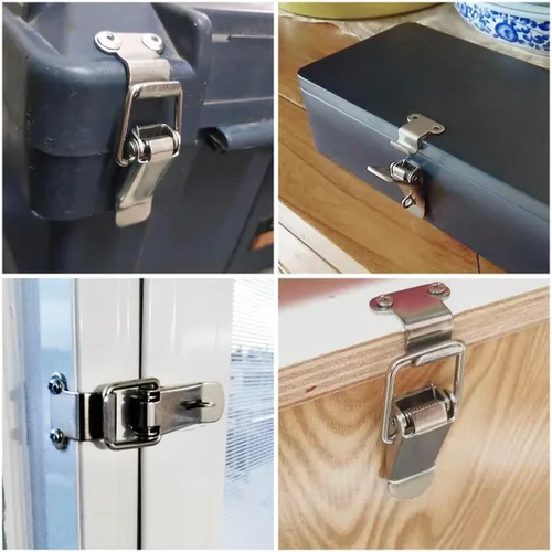 Miniatura 5 de 4PCS 2.283 in 90 grados de ángulo recto de acero inoxidable caja de herramientas capó pestillos de resorte cargado gatillo cierre cierre hebilla