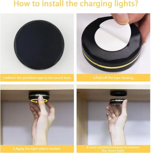 Miniatura 8 de Luces de disco recargables para debajo del gabinete, paquete de 6 luces LED de armario con control remoto, 16 colores, carga USB, luces nocturnas