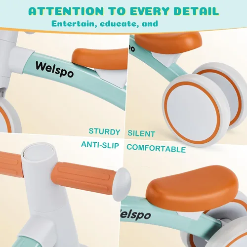 Miniatura 4 de welspo Bicicletas de equilibrio para bebés de 1 año para niños y niñas de 12 a 24 meses, primera bicicleta, andador infantil, sin pedales, 3 ruedas
