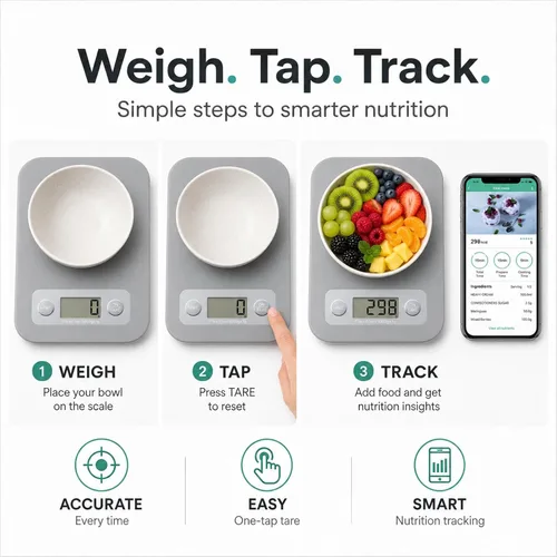Miniatura 2 de URAMAZ Báscula de alimentos con calculadora nutricional, báscula digital de alimentos para báscula de cocina gramos y onzas, báscula inteligente