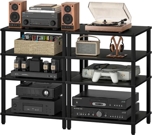 Miniatura 10 de Soporte para reproductor multimedia AV de 3 niveles, gabinete estéreo, gabinete estéreo moderno, estante de consola de juegos, soporte de TV