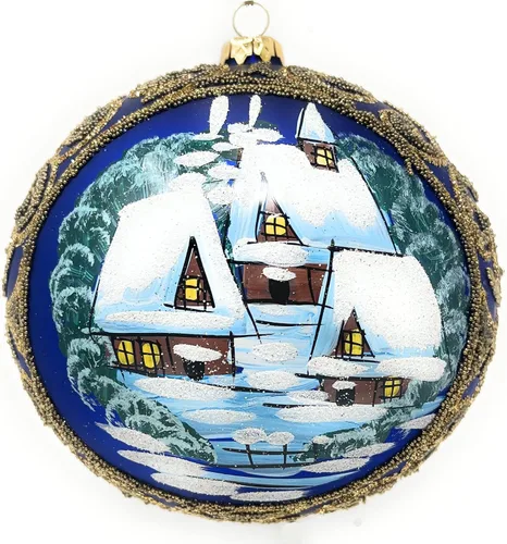 Miniatura 66 de Adorno navideño de capilla azul con soporte, bola de vidrio soplado polaco pintada a mano, bola extra grande de 8 pulgadas/200mm, adorno de fe eterna