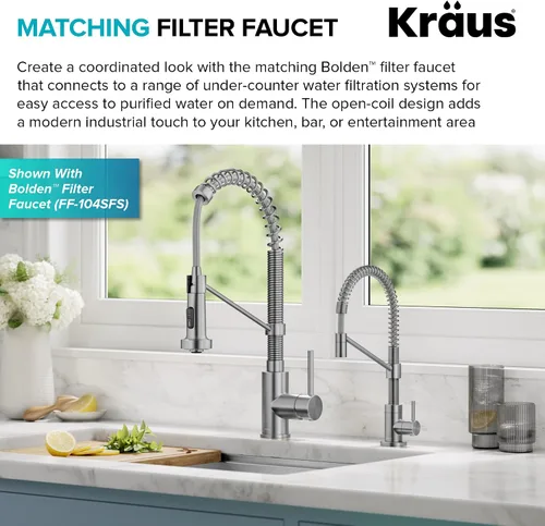 Miniatura 13 de KRAUS Bolden KPF-1610SFS - Grifo de cocina extraíble de una sola manija de estilo comercial de acero inoxidable sin manchas, con 2 funciones