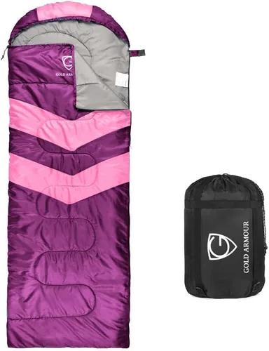Gold Armour Sacos de dormir para adultos, niños, niñas, mochileros, senderismo, campamento, clima frío y cálido 4 estaciones, uso en interiores y