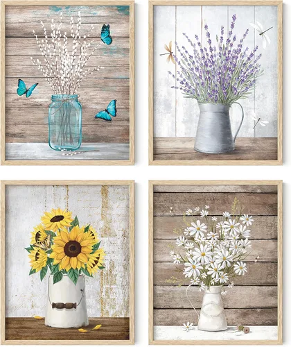 Miniatura 37 de HAUS AND HUES Arte de pared floral gris, juego de 4 pósteres de plantas para pared vintage, impresiones botánicas, cuadros de flores en blanco