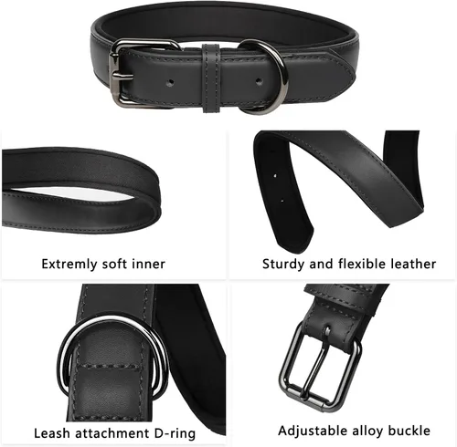 Miniatura 4 de Lmlpt Collar de cuero para perro, suave, acolchado, resistente, resistente, cómodo collar básico para mascotas con hebilla de metal ajustable a