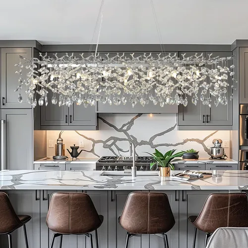 Miniatura 24 de YUYI Lámpara colgante de cristal de 8.3 pulgadas para isla de cocina, modernos candelabros de rama de árbol dorados, lámpara colgante redonda
