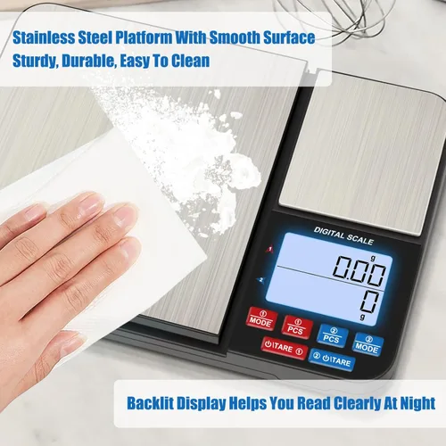 Miniatura 5 de Báscula digital de cocina de doble plataforma de 22 libras, báscula de alimentos de acero inoxidable Diyife con capacidad de precisión de 22 libras