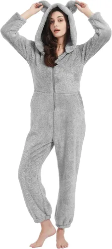 Miniatura 4 de COZYPOIN Pijama con capucha de forro polar para mujer, con cremallera, ropa de dormir con orejas