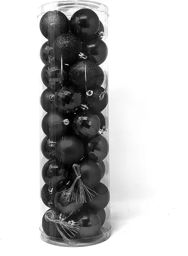 Miniatura 2 de Allgala - Paquete de 36 esferas de adorno de Navidad de 5 cm para árbol de Navidad, 4 estilos, color negro, pre-ensartadas, a prueba de roturas
