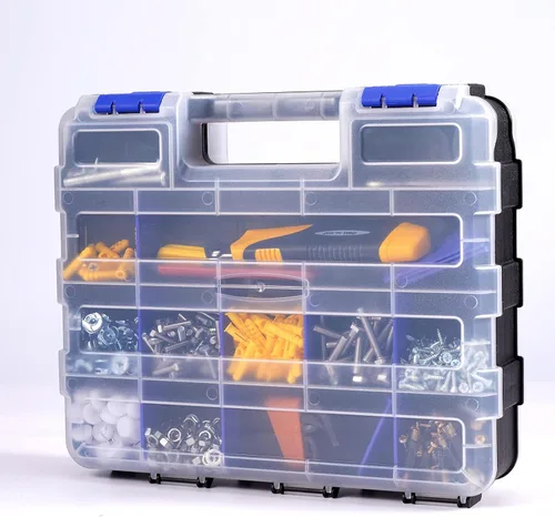 Miniatura 7 de AIDY-PRO Caja organizadora de piezas pequeñas, caja de almacenamiento, caja de herramientas, organizador de doble cara, 34 compartimentos, Azul