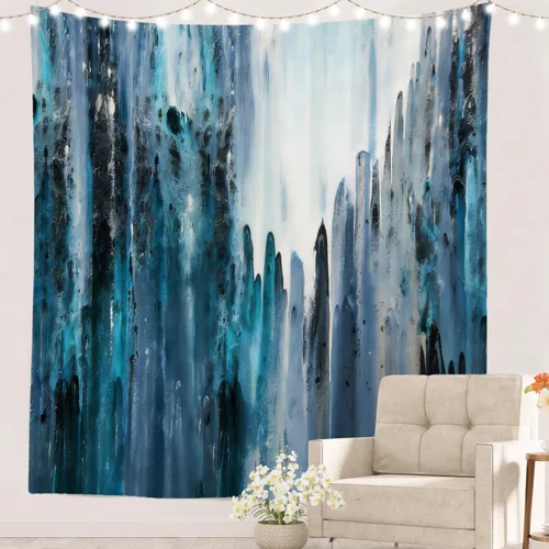 Miniatura 130 de Batmerry Tapiz azul y blanco, tapiz abstracto de pintura azul, negro, gris y blanco, para sala de estar, dormitorio, pared, decorativo, 51.2 x 59.1