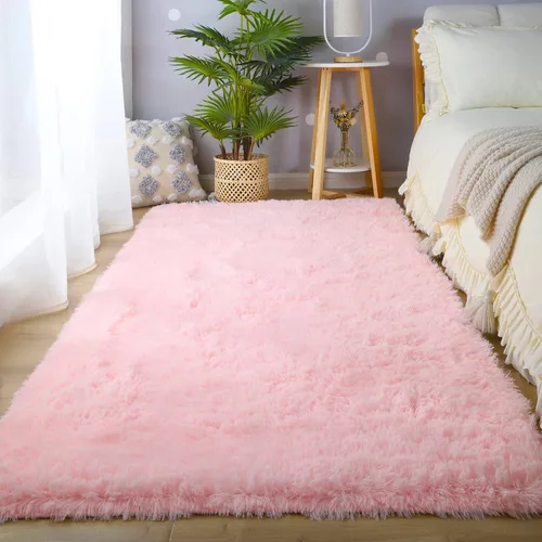 Miniatura 7 de Alfombras para dormitorio de niñas sala de estar: alfombra de área peluda de 5 x 7 para sala de juegos de niños, alfombra peluda de felpa pastel