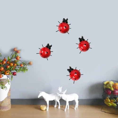 Miniatura 5 de Cruis Cuka Decoración de jardín de metal para exteriores, lindas mariquitas, arte de patio, adornos de césped, esculturas de pared y estatuas