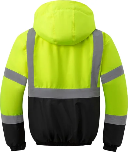 Miniatura 2 de Ubon Chaquetas de seguridad de invierno de alta visibilidad para hombres, impermeable reflectante Hi Vis, chaqueta de trabajo de construcción