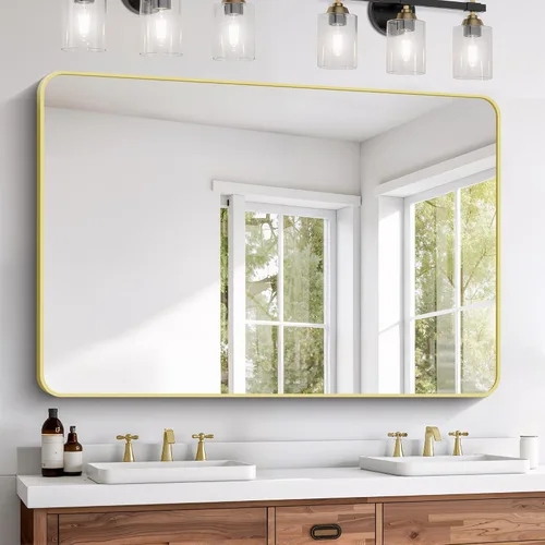 Miniatura 35 de FORBATH - Espejo de baño negro para sobre lavabo, espejo de pared de 16x24 pulgadas con marco de metal, esquinas redondeadas para baño, dormitorio
