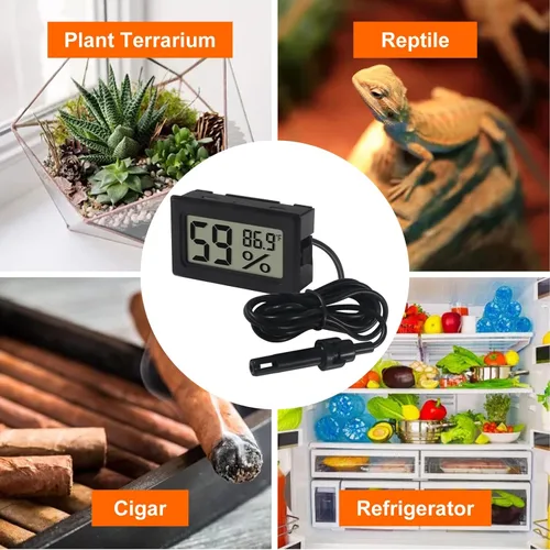 Miniatura 6 de Paquete de 6 mini termómetro digital higrómetro con sonda de temperatura interior, medidor de humedad y temperatura interior, pantalla LCD 6 piezas
