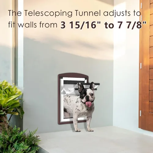 Miniatura 2 de Puerta para perro para pared, puerta extragrande para perro con 2 solapas magnéticas, 2 paneles de bloqueo, marco de acero y túnel telescópico