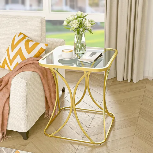 Miniatura 2 de Mesa auxiliar cuadrada de 19.68 pulgadas con parte superior de vidrio templado, elegante marco de metal en forma de X, mesa auxiliar para sala