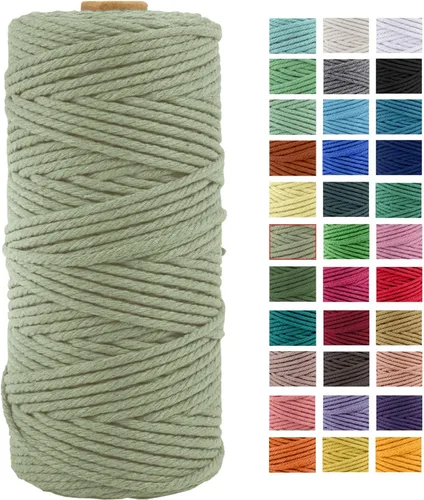 Miniatura 24 de Cuerda de macramé de algodón natural grueso de 3mm x 109 yardas, cuerda de algodón torcido de 4 hebras para macramé suave de color natural hecho a