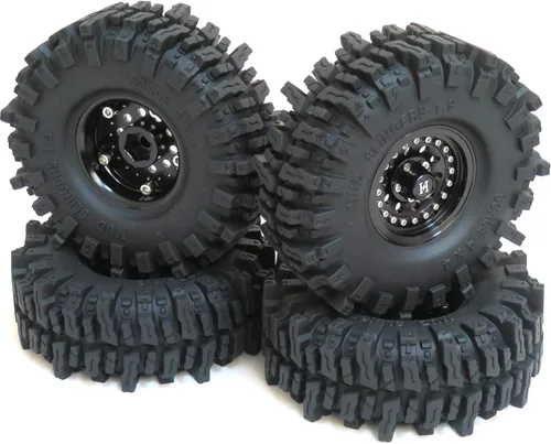 Miniatura 3 de HOBBYSOUL RC 1.9 Mud Slingers Neumáticos suaves pegajosos 4.724 in / 4.72 pulgadas y ruedas Beadlock de metal pesado 1.9 llantas negras para Traxxas
