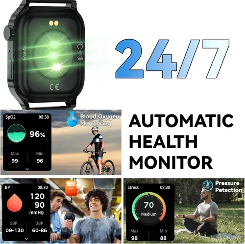 Miniatura 4 de Reloj inteligente para hombres con respuesta/hacer llamadas, pantalla HD de 1.85 pulgadas, reloj rastreador de fitness con resistente al agua, 100