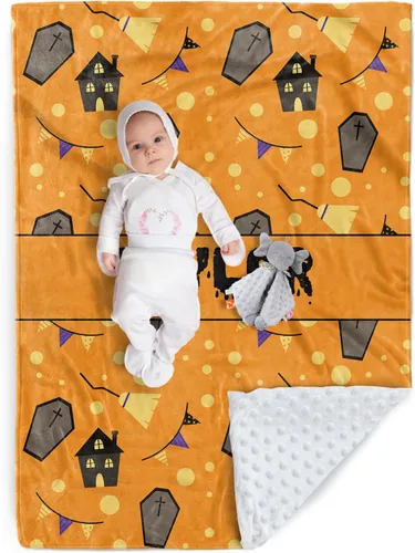 Miniatura 13 de Manta de Halloween personalizada, nombre personalizado con diseños de dibujos animados de Halloween, manta de franela de felpa suave con respaldo