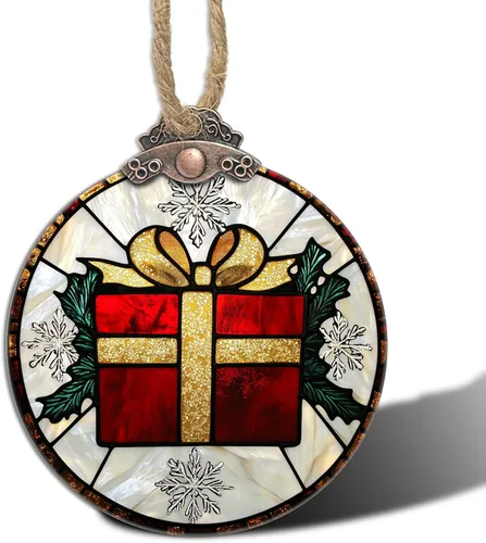 Miniatura 8 de Decoraciones navideñas de vitrales, colgante de campana pequeña para ventana, árbol de Navidad, adornos colgantes retro verde atrapasoles de Verde
