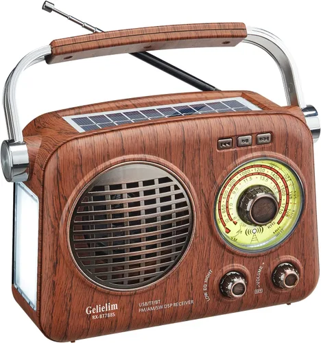 Gelielim Radios Portátiles AM FM SW, Radio Bluetooth Vintage con Sonido Cristalino, Radio Recargable con Batería, Radio Pequeña Retro con Panel