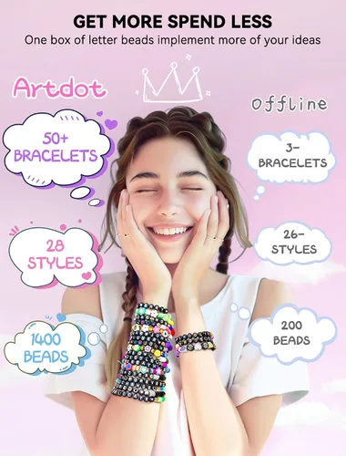Miniatura 5 de ARTDOT Kit de fabricación de pulseras de amistad con 1400 piezas de cuentas de letras, surtido de 28 estilos, suministros para hacer joyas, juego