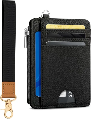 Miniatura 11 de Kelvoris Tarjetero pequeño para mujer, cartera delgada con bloqueo RFID, llavero con bolsillo para monedas con cremallera, bolsillo frontal