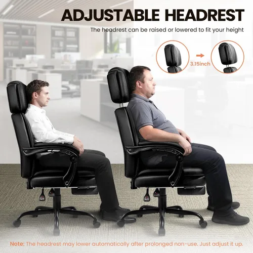 Miniatura 6 de TAVATA Silla de oficina ejecutiva de 400 libras con reposapiés, silla de oficina ergonómica grande y alta con soporte lumbar, respaldo alto Negro