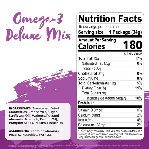 Miniatura 2 de Nature's Garden Mezcla de lujo Omega 3, Mezcla de frutos secos, Mezcla de nueces de lujo, saludable para el corazón, sin gluten, sin colesterol, sin